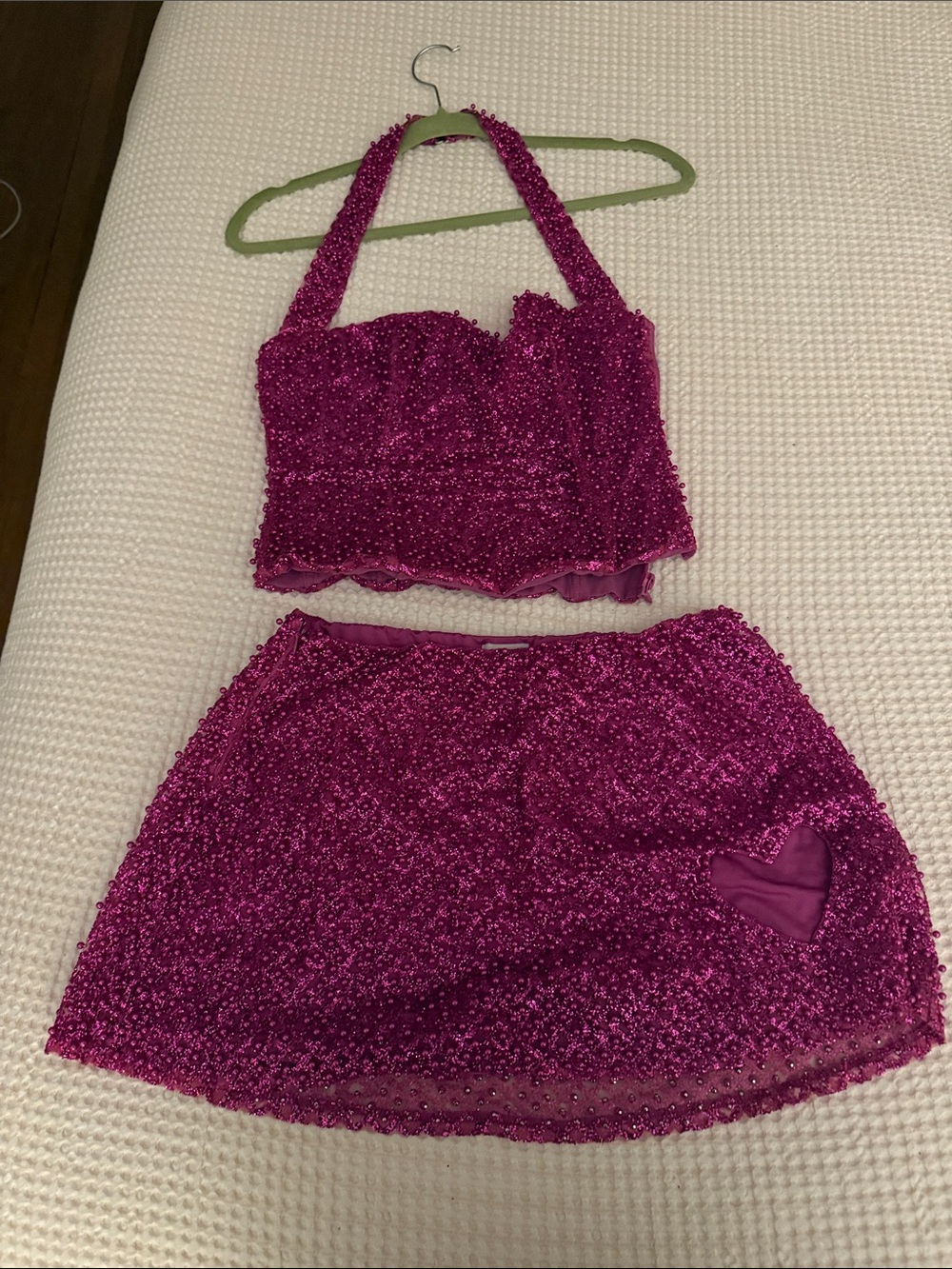 Oh Polly Fuchsia Sequin Halter Crop Top